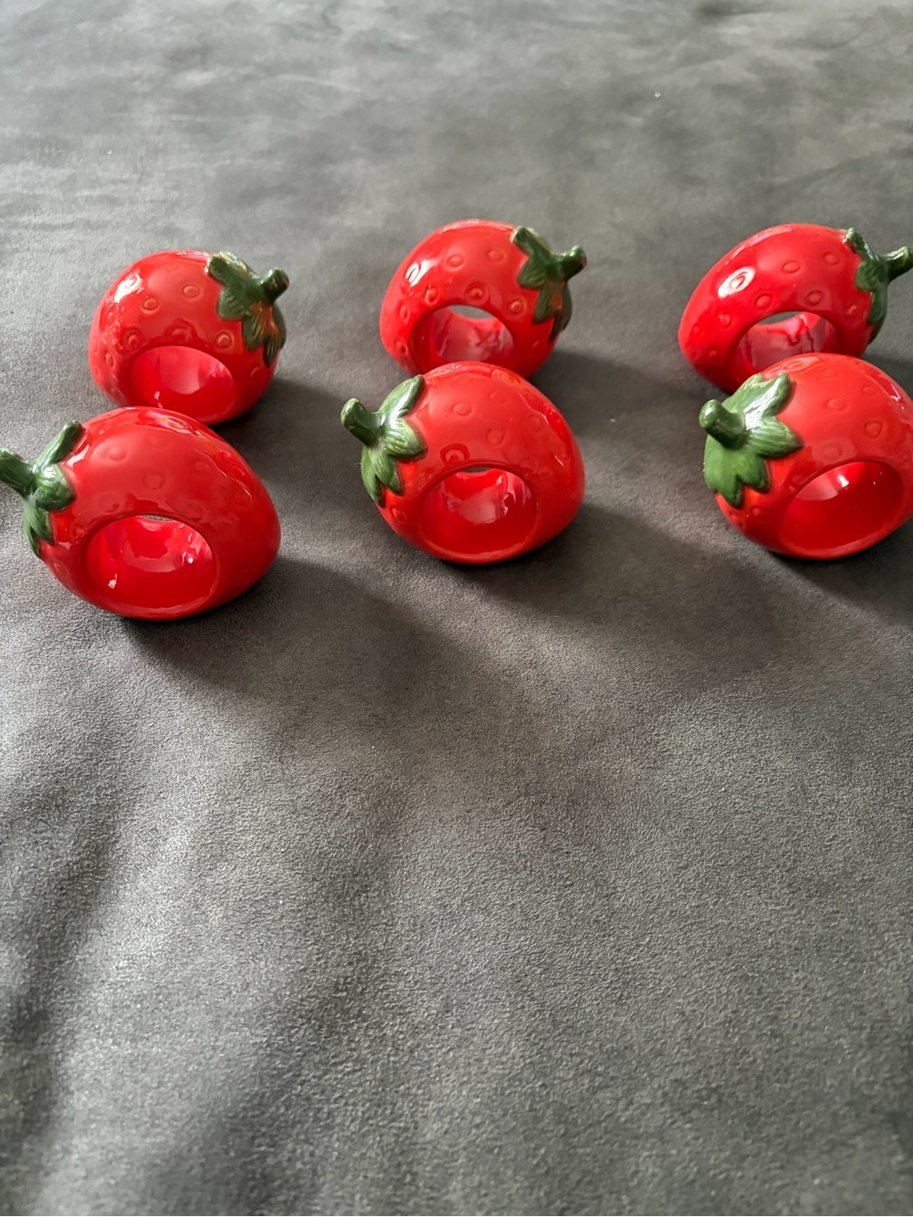 Vintage Strawberry Ceramic Napkin Rings Set of 6